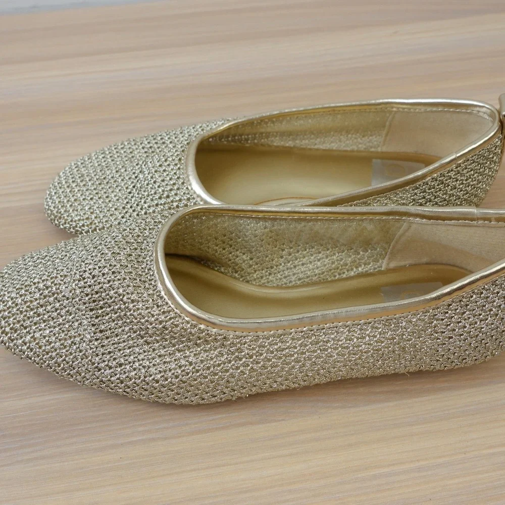Metallic Coquette Ballet Flats Womens 6 Light Gold Crochet Mesh DV Dolce Vita
